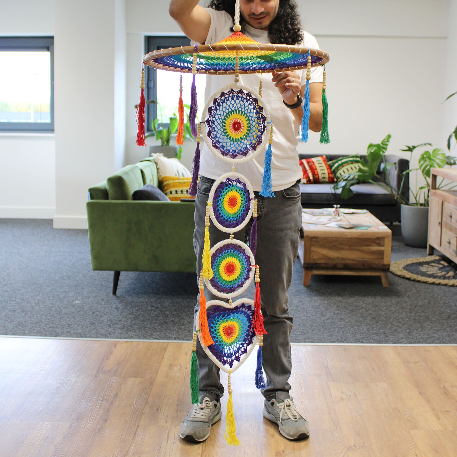 Polished Extra Large Drama Dreancatcher Vivid Rainbow featuring natural patterning and unique variations - Positive Faith Hope Love