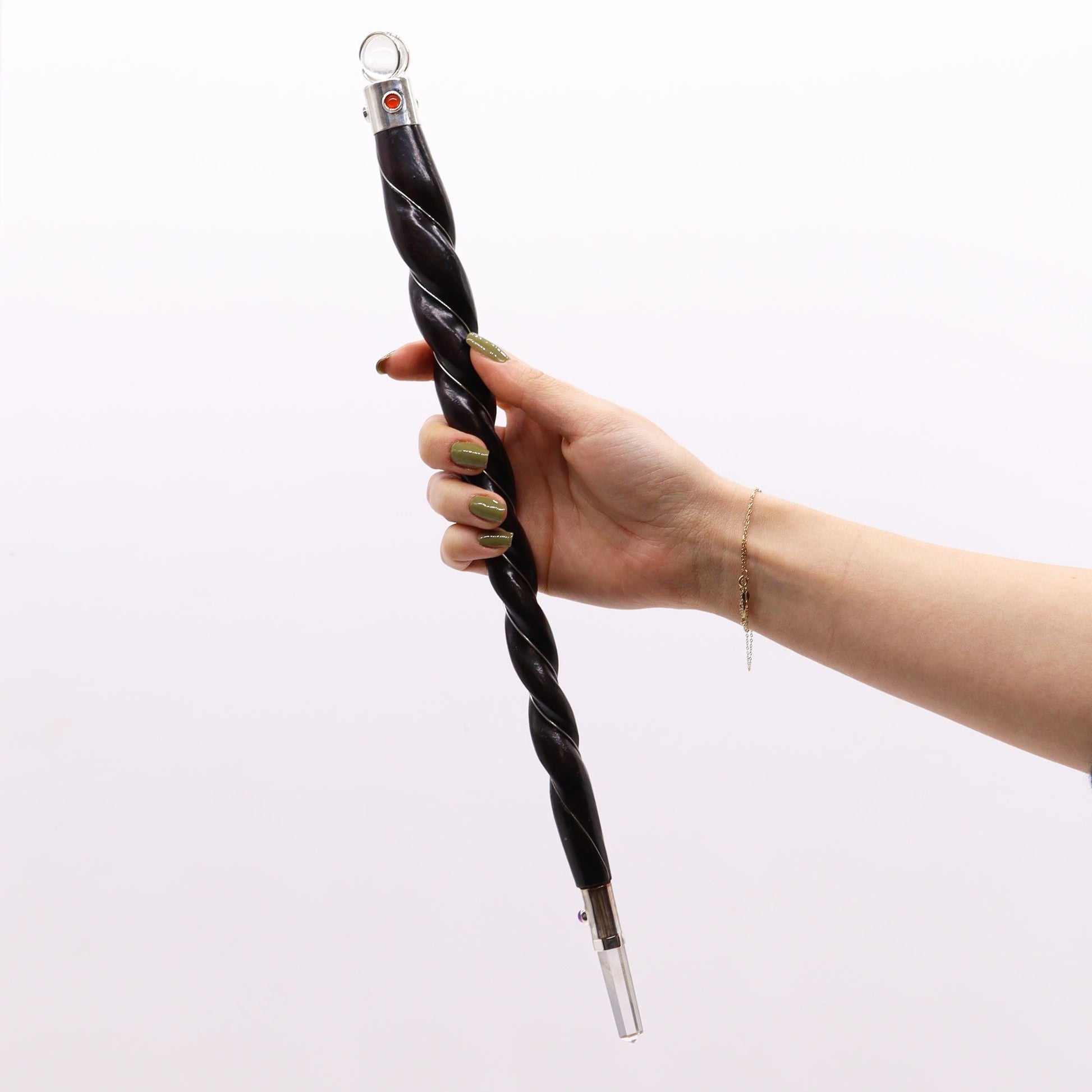 Polished Extra Large Twisted Wood and Rock Quartz Wand featuring natural patterning and unique variations - Positive Faith Hope Love