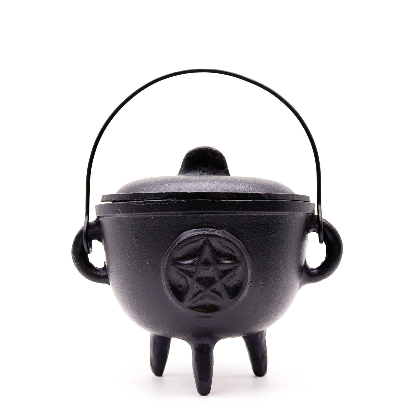 Polished Extra Lrg Cast Iron Cauldron with Pentagon 15x15cm featuring natural patterning and unique variations - Positive Faith Hope Love