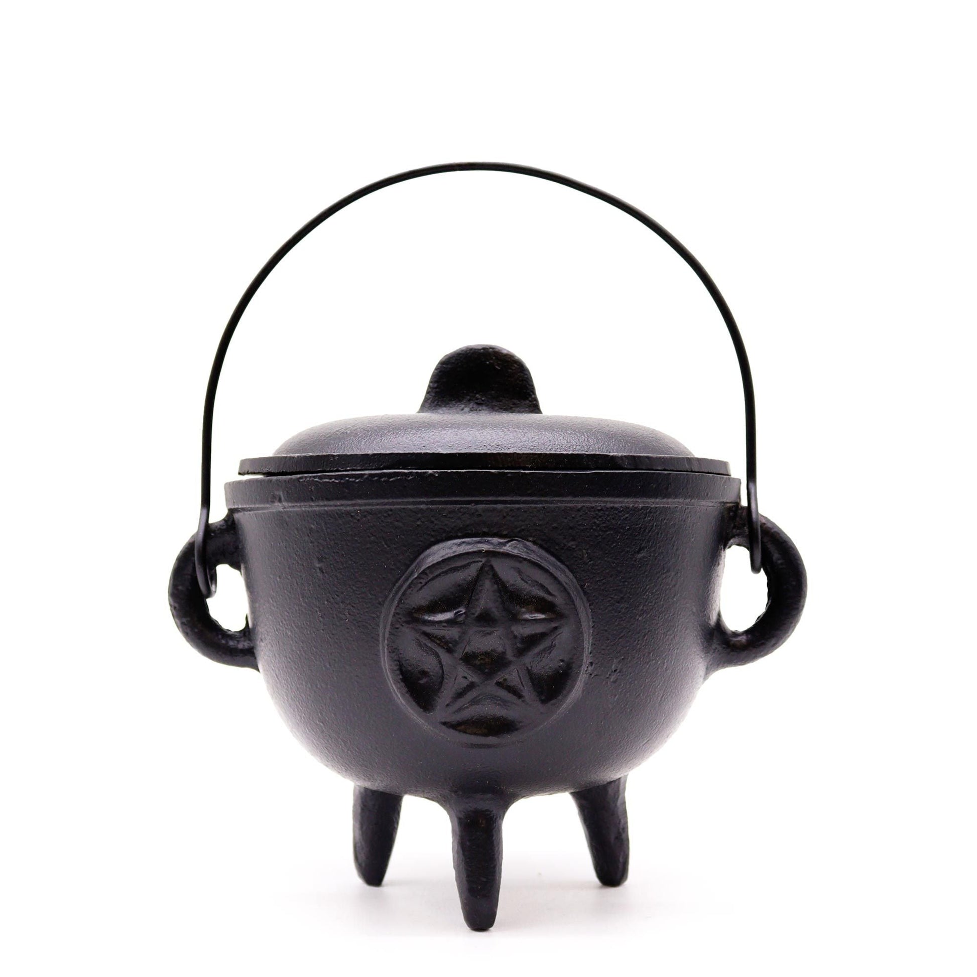Polished Extra Lrg Cast Iron Cauldron with Pentagon 15x15cm featuring natural patterning and unique variations - Positive Faith Hope Love