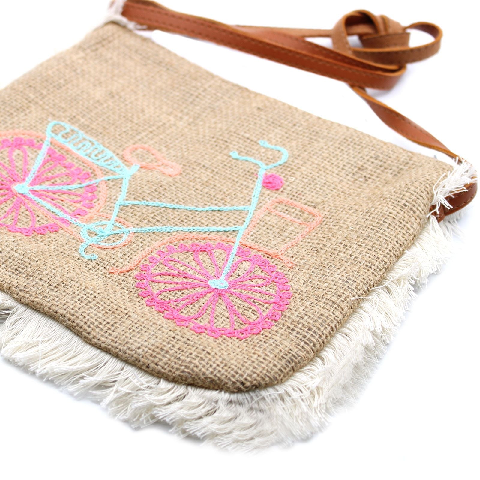 Polished Fab Fringe Bag Bicycle Embroidery 1 featuring natural patterning and unique variations - Positive Faith Hope Love