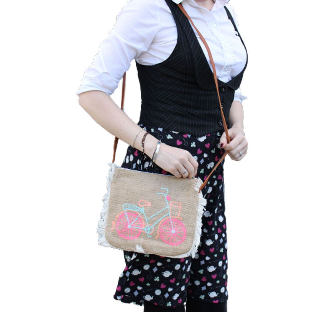 Polished Fab Fringe Bag Bicycle Embroidery 1 featuring natural patterning and unique variations - Positive Faith Hope Love