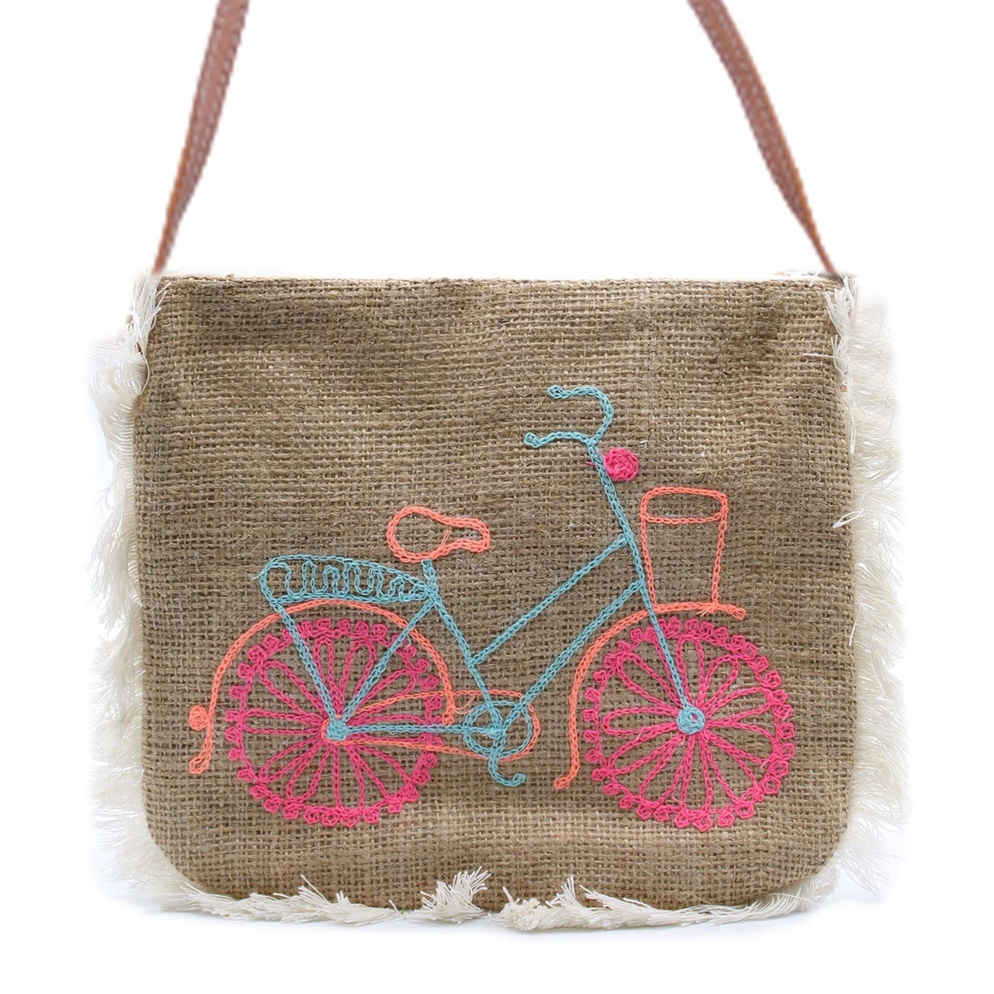 Polished Fab Fringe Bag - Bicycle Embroidery featuring natural patterning and unique variations - Positive Faith Hope Love