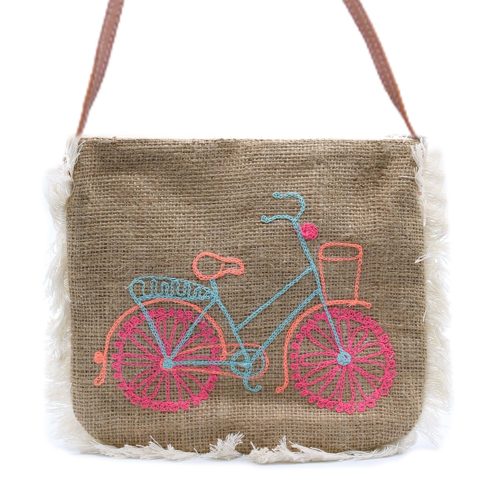 Polished Fab Fringe Bag - Bicycle Embroidery featuring natural patterning and unique variations - Positive Faith Hope Love