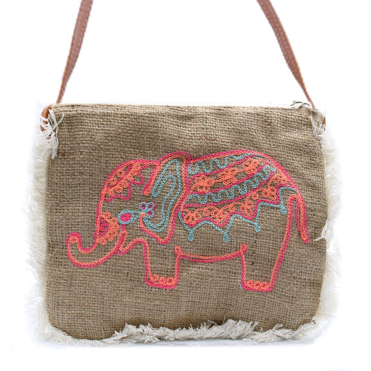 Polished Fab Fringe Bag - Elephant Embroidery featuring natural patterning and unique variations - Positive Faith Hope Love