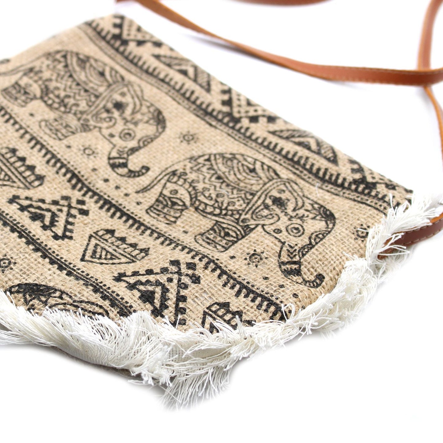 Polished Fab Fringe Bag Elephant Print featuring natural patterning and unique variations - Positive Faith Hope Love