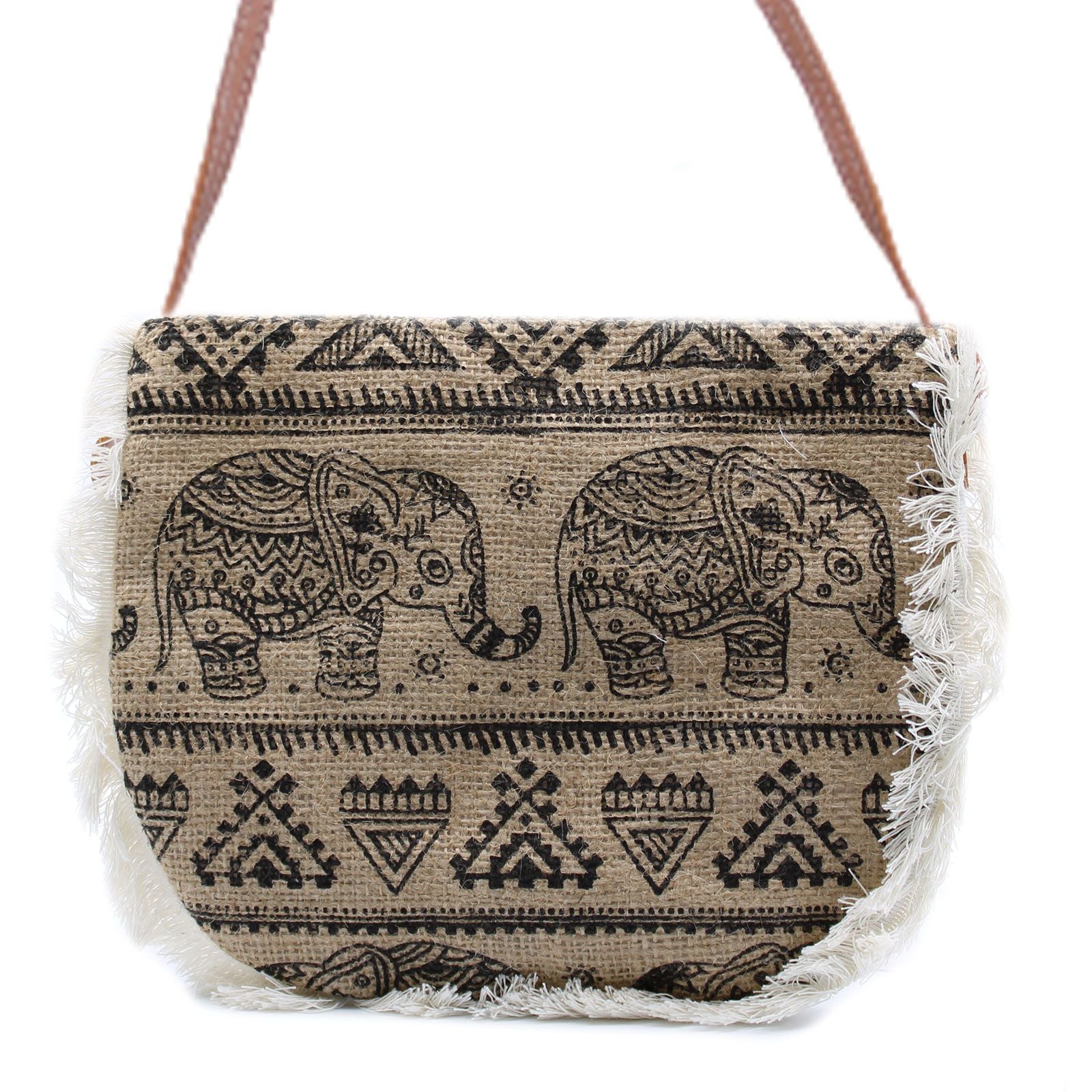 Polished Fab Fringe Bag - Elephant Print featuring natural patterning and unique variations - Positive Faith Hope Love