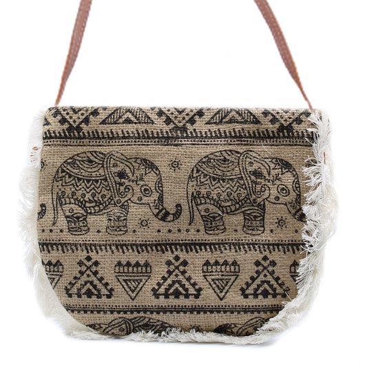 Polished Fab Fringe Bag - Elephant Print featuring natural patterning and unique variations - Positive Faith Hope Love