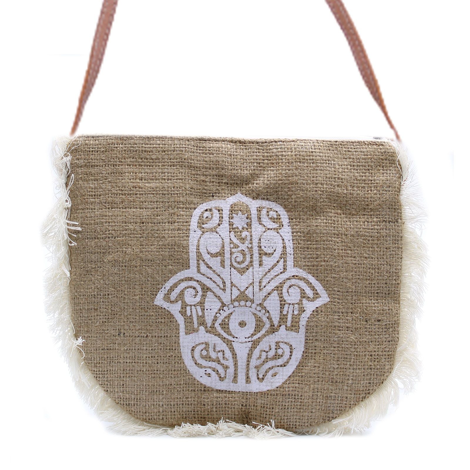 Polished Fab Fringe Bag - Hamsa Print featuring natural patterning and unique variations - Positive Faith Hope Love