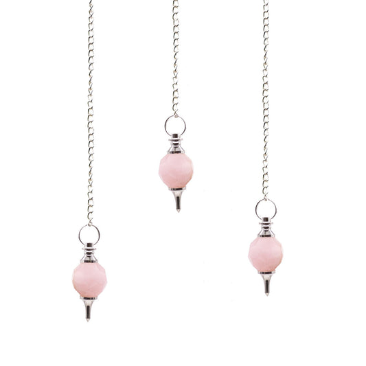 Polished Facted Gemstone Pendulum - Rose Quartz featuring soft pink tone and gentle translucence - Positive Faith Hope Love