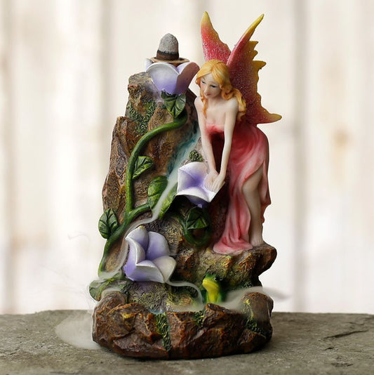 Polished Fairy Flower Garden Waterfall Backflow Incense Burner featuring natural patterning and unique variations - Positive Faith Hope Love