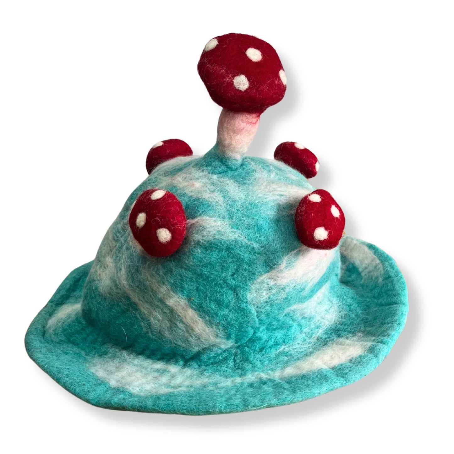 Polished Felted Mushroom Hat Lost In A Sky Blue 1 featuring natural patterning and unique variations - Positive Faith Hope Love