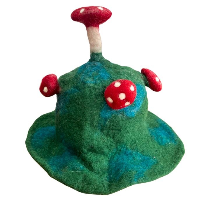Polished Felted Mushroom Hat - Moss Mountain Green featuring natural patterning and unique variations - Positive Faith Hope Love