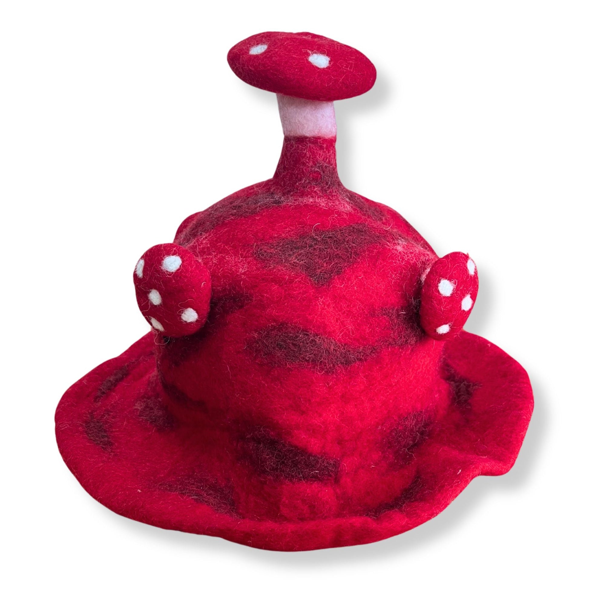 Polished Felted Mushroom Hat Rush To The Head Red featuring natural patterning and unique variations - Positive Faith Hope Love