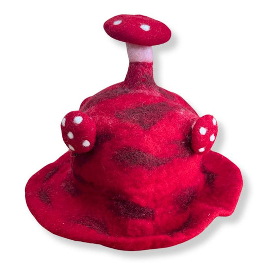 Polished Felted Mushroom Hat - Rush To The Head Red featuring natural patterning and unique variations - Positive Faith Hope Love