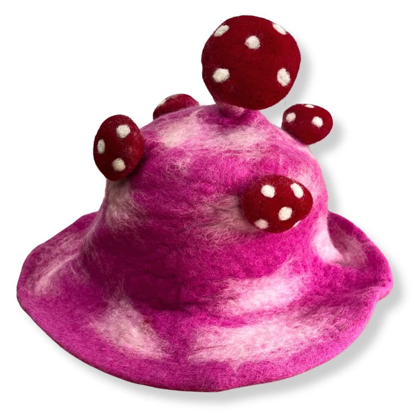 Polished Felted Mushroom Hat Shocking Pink 1 featuring natural patterning and unique variations - Positive Faith Hope Love