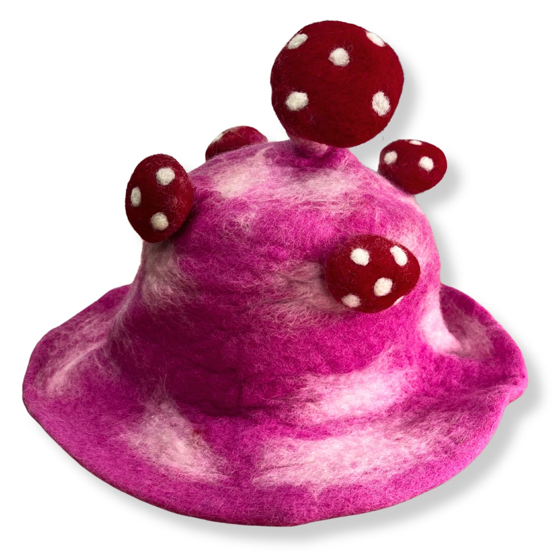 Polished Felted Mushroom Hat Shocking Pink 1 featuring natural patterning and unique variations - Positive Faith Hope Love