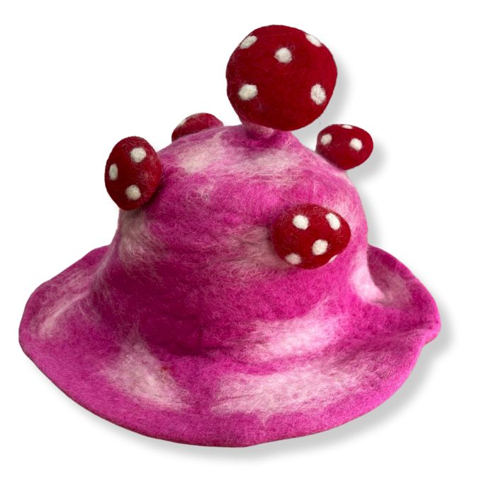 Polished Felted Mushroom Hat - Shocking Pink featuring natural patterning and unique variations - Positive Faith Hope Love