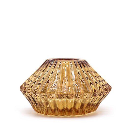 Polished Flower Flip Dinner Candle / Tealight Holder - Antique Amber featuring natural patterning and unique variations - Positive Faith Hope Love
