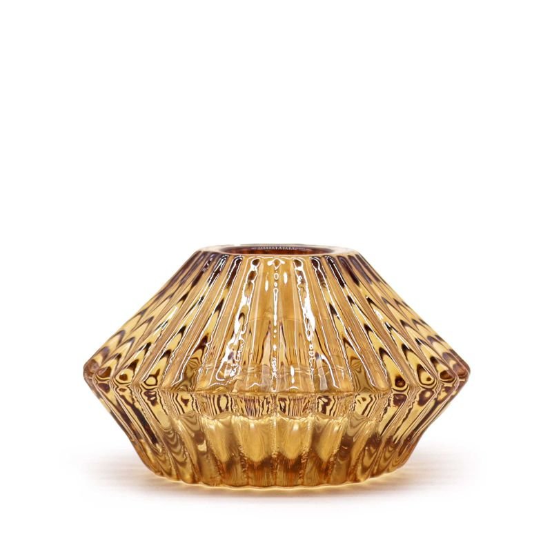 Polished Flower Flip Dinner Candle Tealight Holder Antique Amber featuring natural patterning and unique variations - Positive Faith Hope Love
