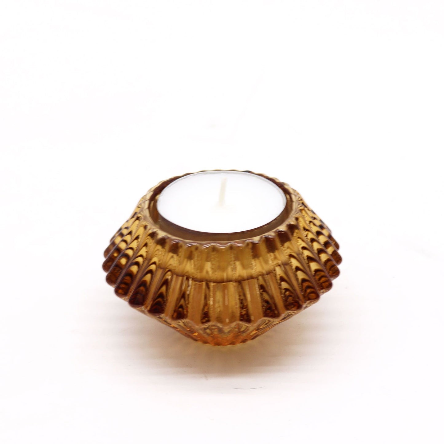 Polished Flower Flip Dinner Candle Tealight Holder Antique Amber featuring natural patterning and unique variations - Positive Faith Hope Love