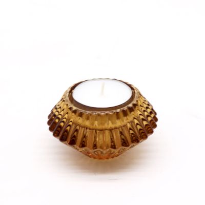 Polished Flower Flip Dinner Candle Tealight Holder Antique Amber featuring natural patterning and unique variations - Positive Faith Hope Love