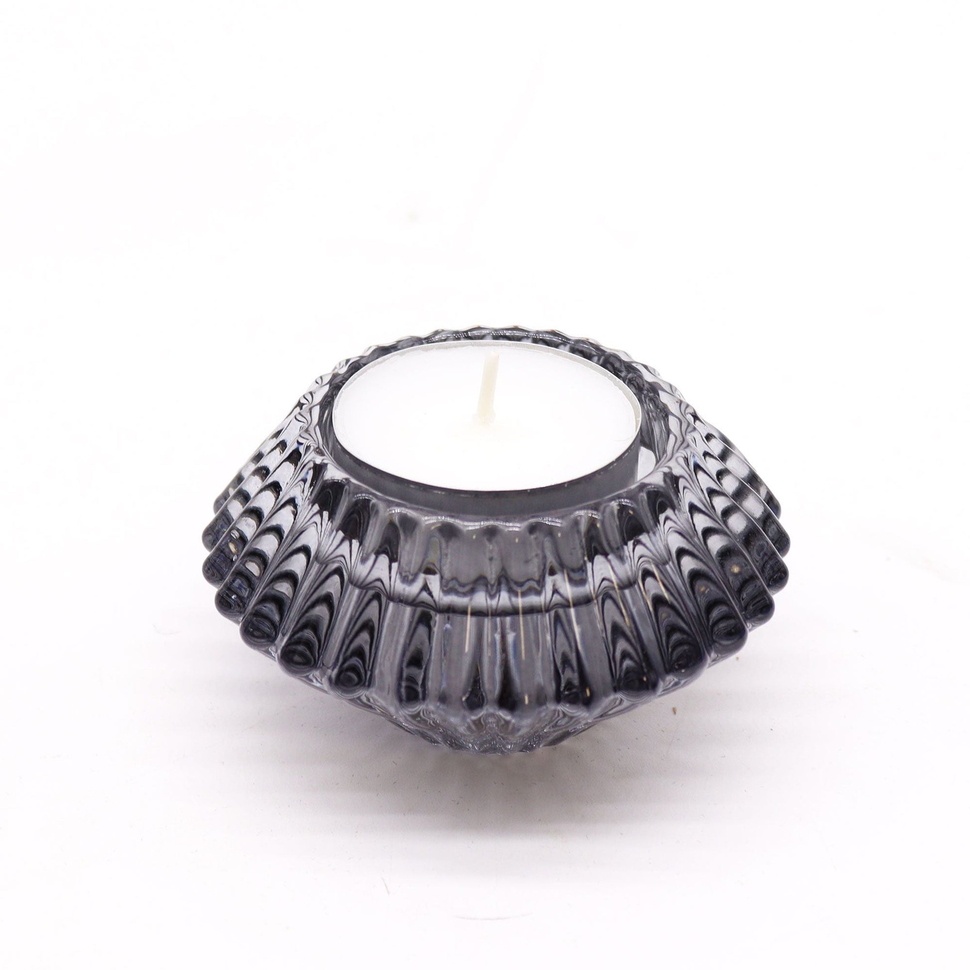 Polished Flower Flip Dinner Candle Tealight Holder Midnight Grey featuring natural patterning and unique variations - Positive Faith Hope Love