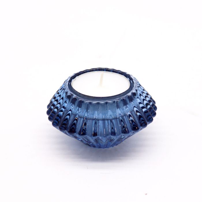 Polished Flower Flip Dinner Candle Tealight Holder Royal Blue featuring natural patterning and unique variations - Positive Faith Hope Love