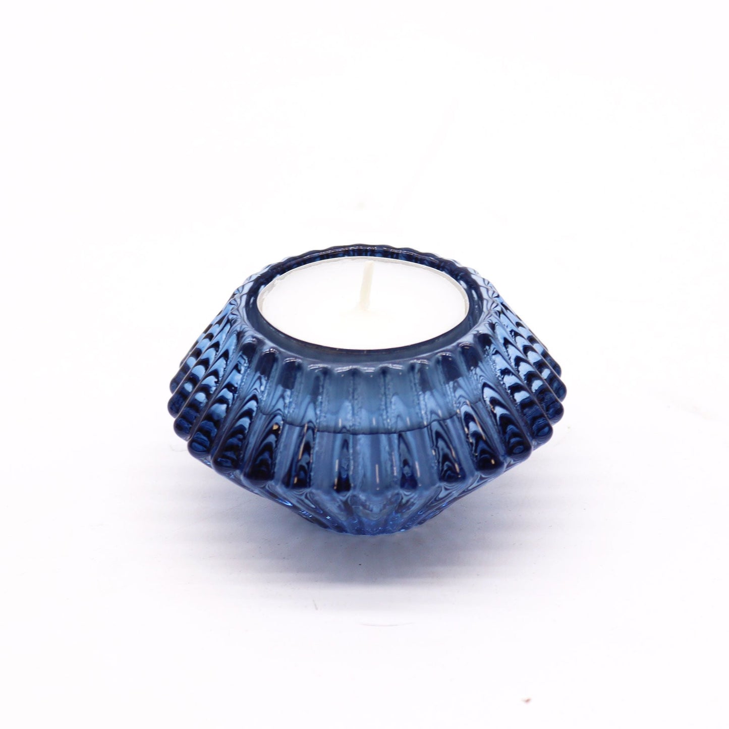 Polished Flower Flip Dinner Candle Tealight Holder Royal Blue featuring natural patterning and unique variations - Positive Faith Hope Love