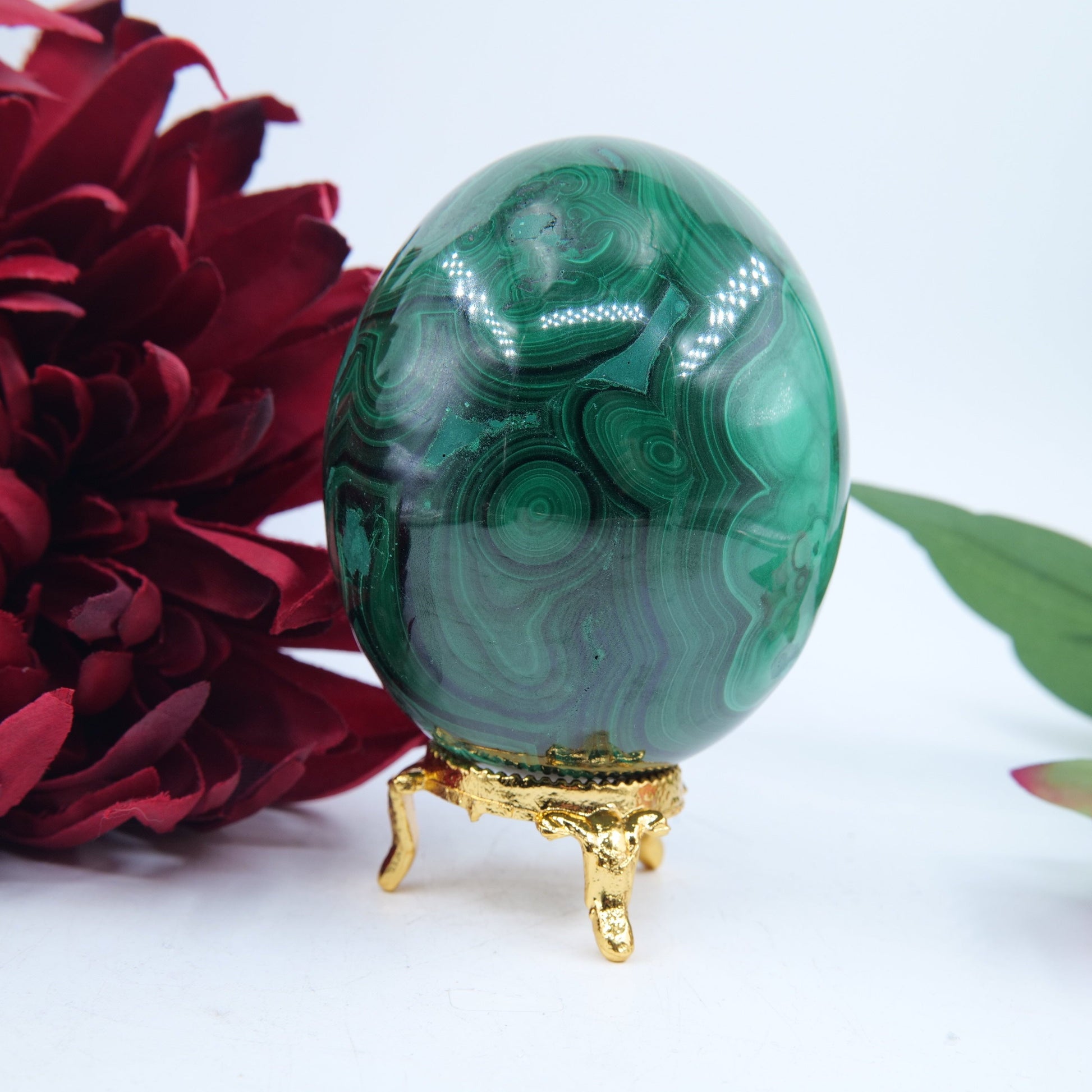 Polished Flower Malacite Egg 619G featuring natural patterning and unique variations - Positive Faith Hope Love