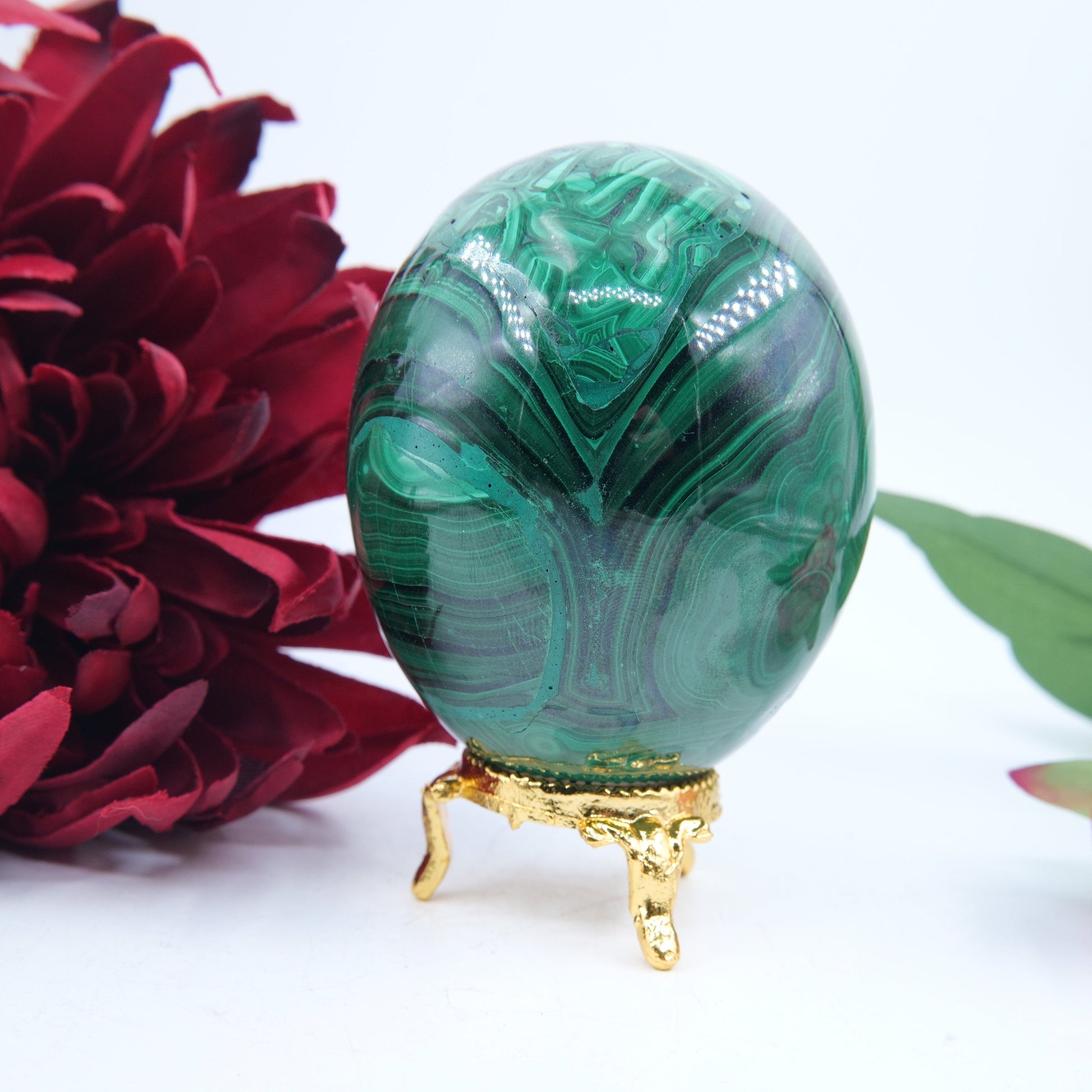 Polished Flower Malacite Egg 619G featuring natural patterning and unique variations - Positive Faith Hope Love
