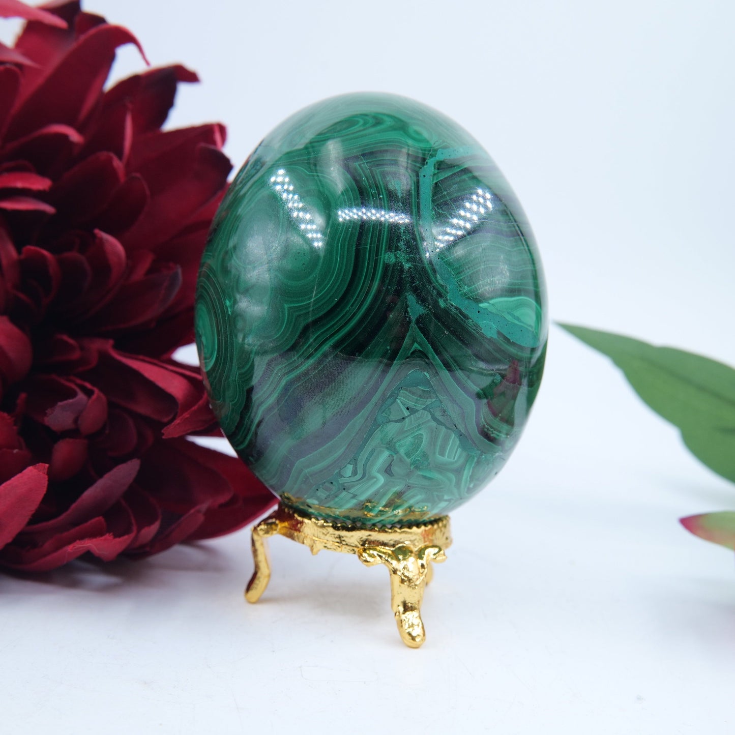 Polished Flower Malacite Egg 619G featuring natural patterning and unique variations - Positive Faith Hope Love