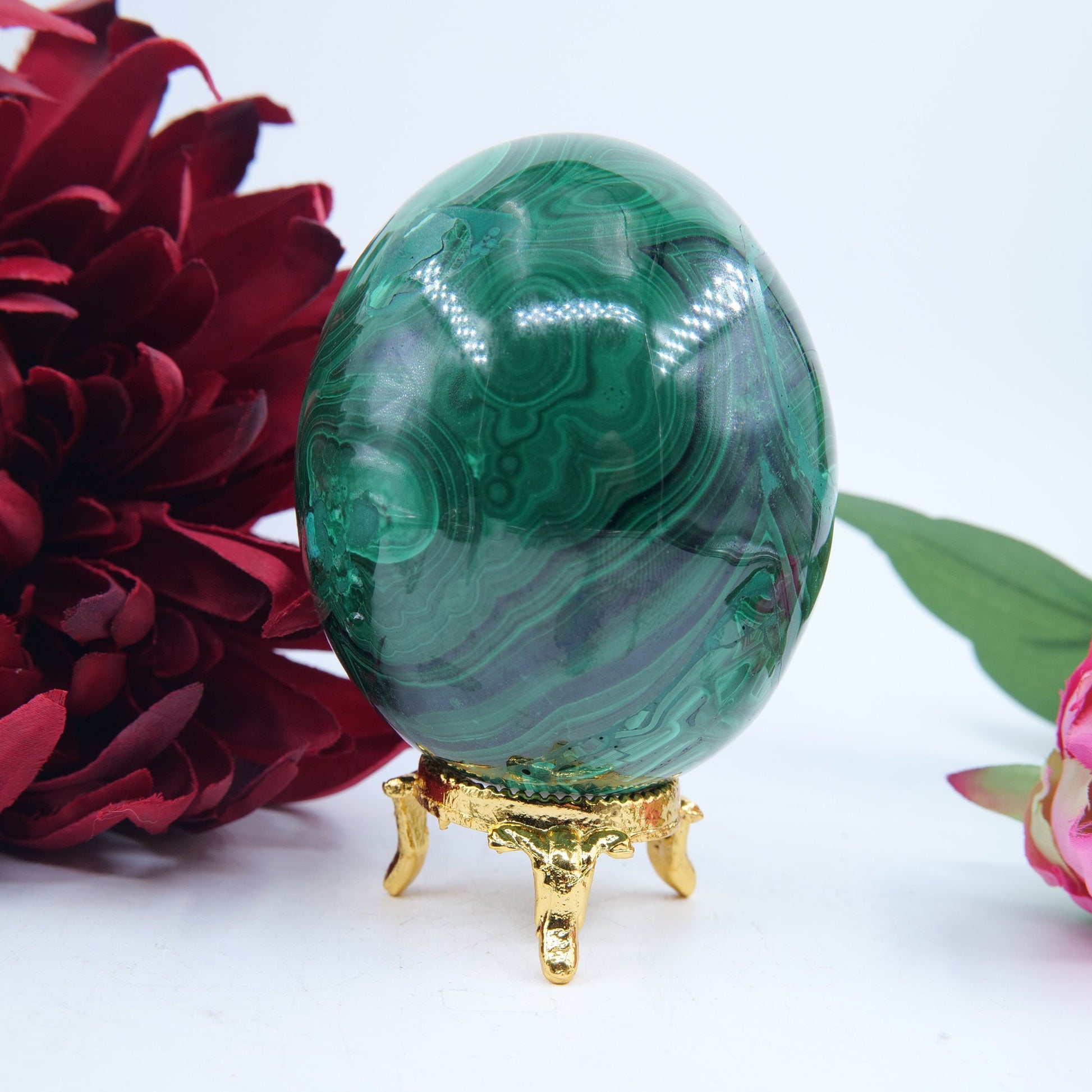 Polished Flower Malacite Egg 619G featuring natural patterning and unique variations - Positive Faith Hope Love
