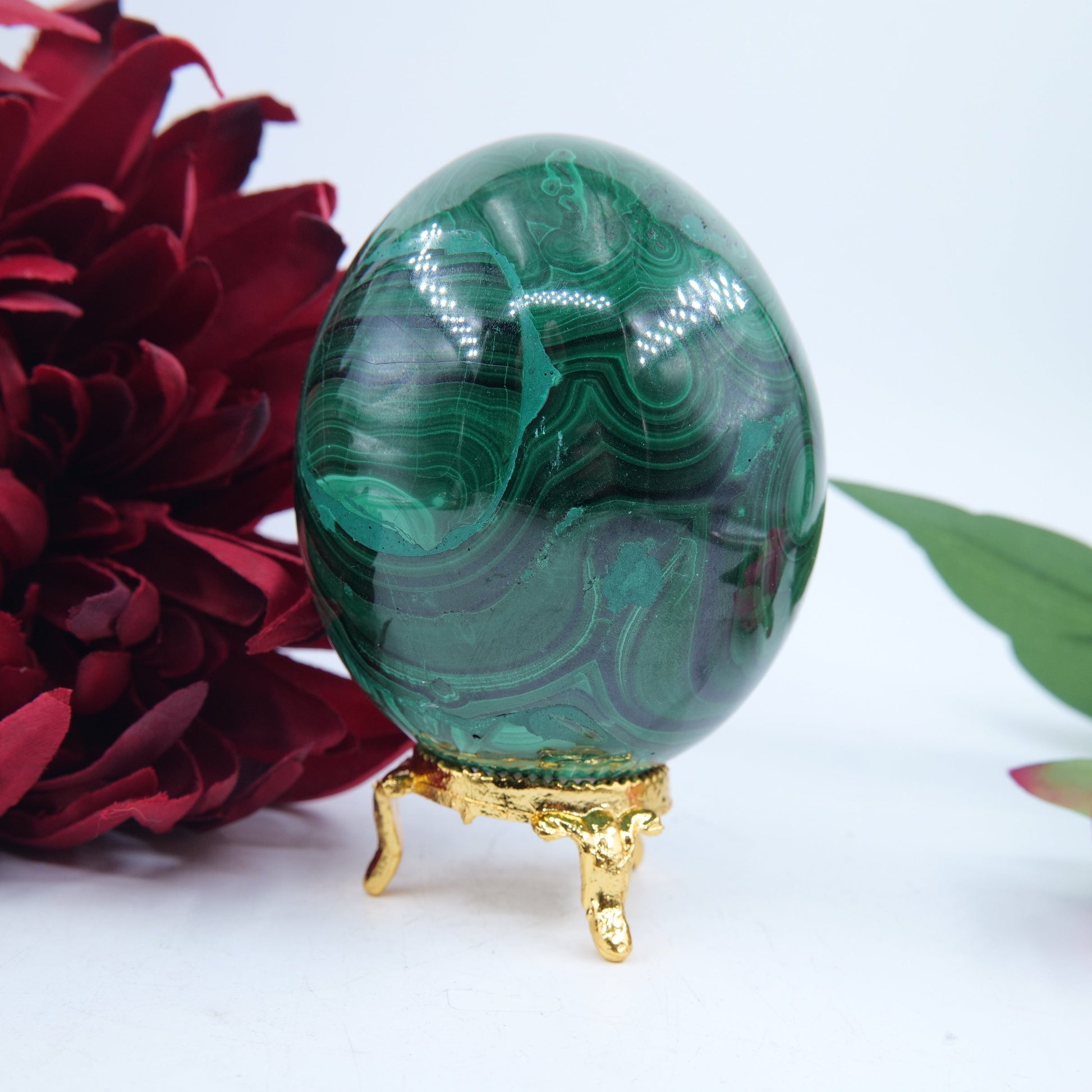 Polished Flower Malacite Egg 619G featuring natural patterning and unique variations - Positive Faith Hope Love