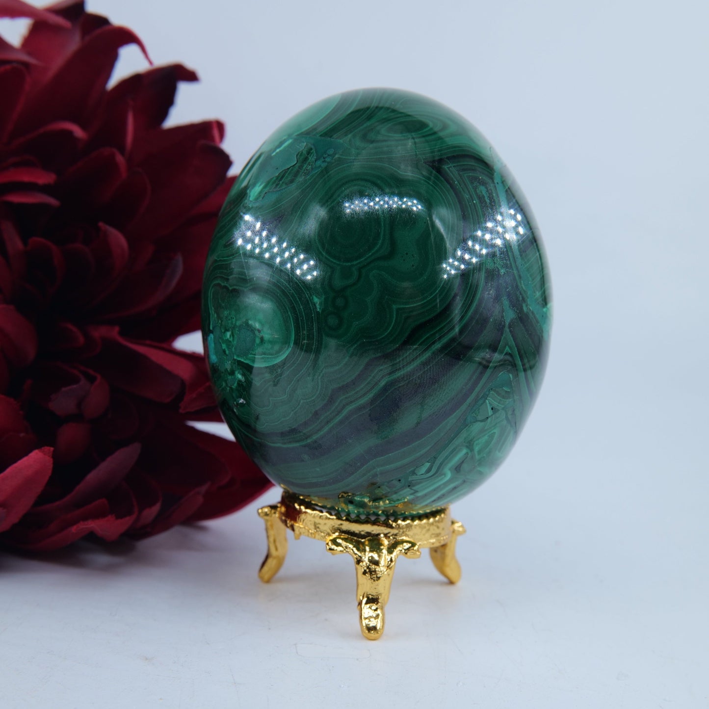 Polished Flower Malacite Egg 619g featuring natural patterning and unique variations - Positive Faith Hope Love