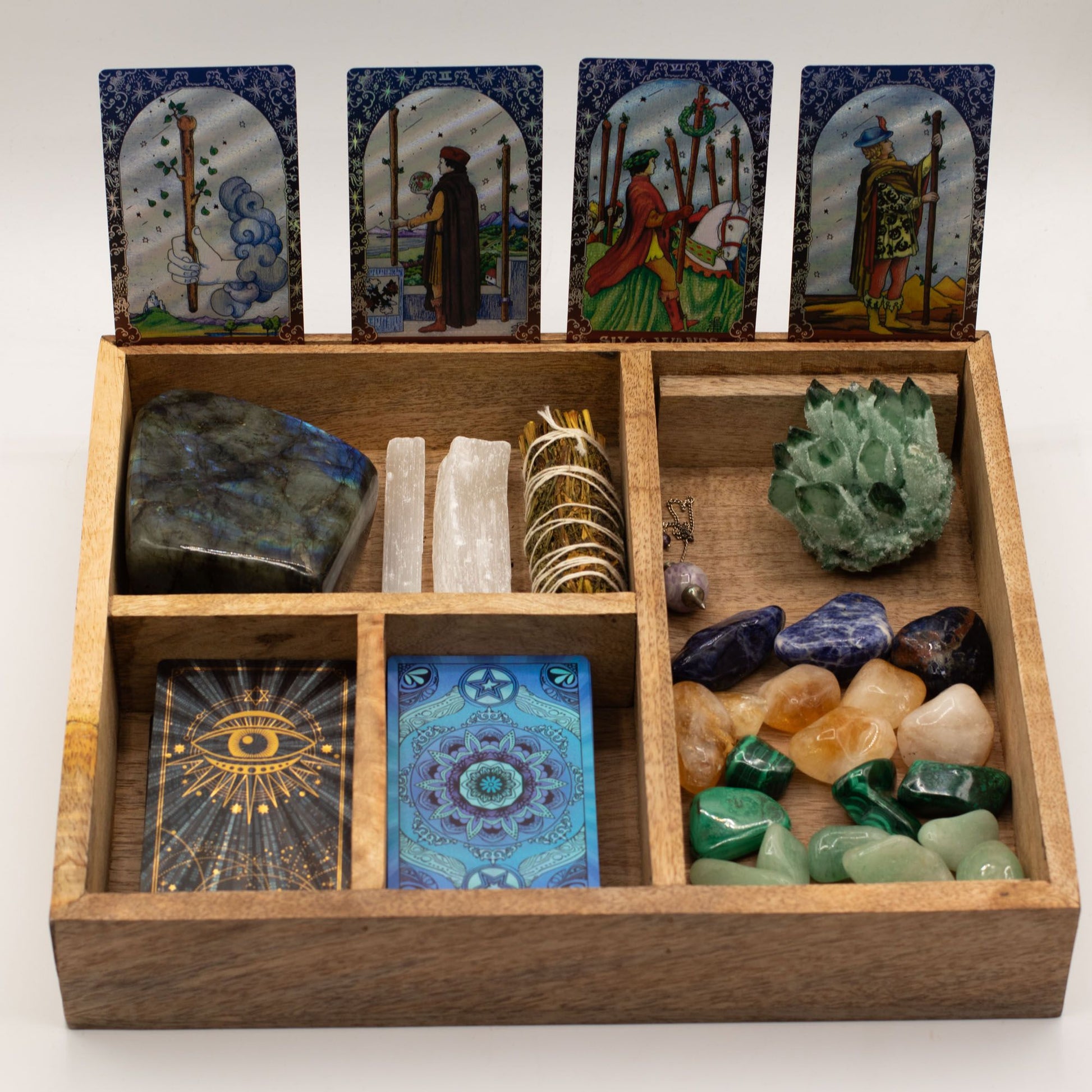 Four Section Tarot Box with Card Holder - Positive Faith Hope Love