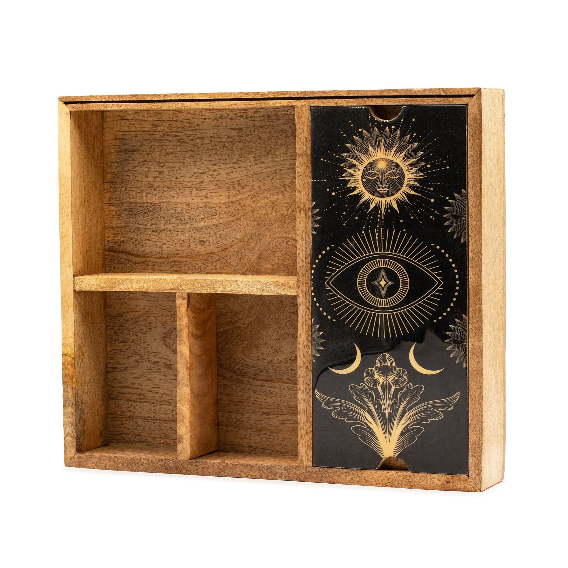Four Section Tarot Box with Card Holder - Positive Faith Hope Love
