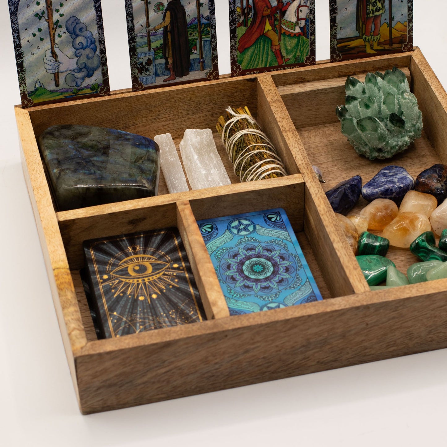 Four Section Tarot Box with Card Holder - Positive Faith Hope Love