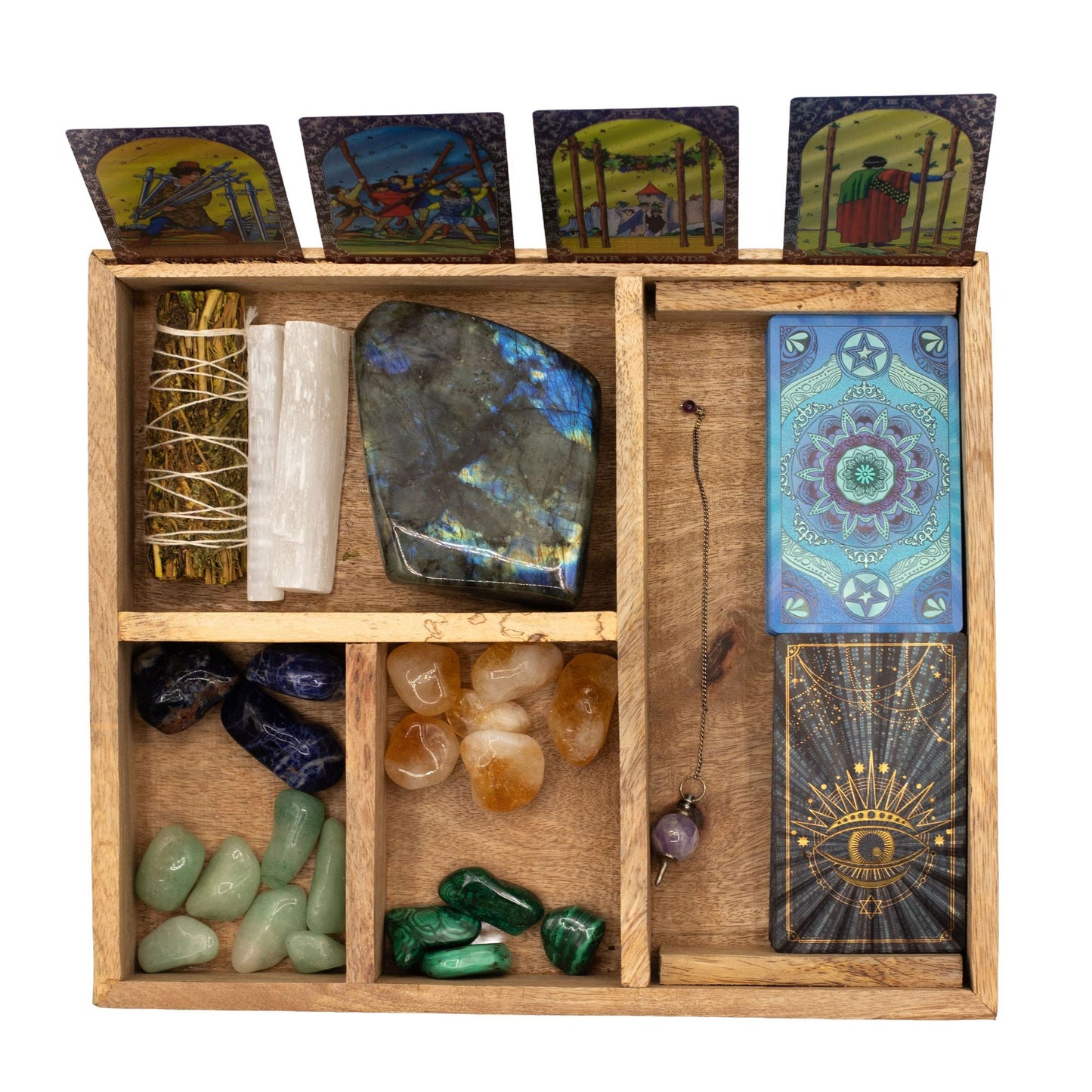 Four Section Tarot Box with Card Holder - Positive Faith Hope Love