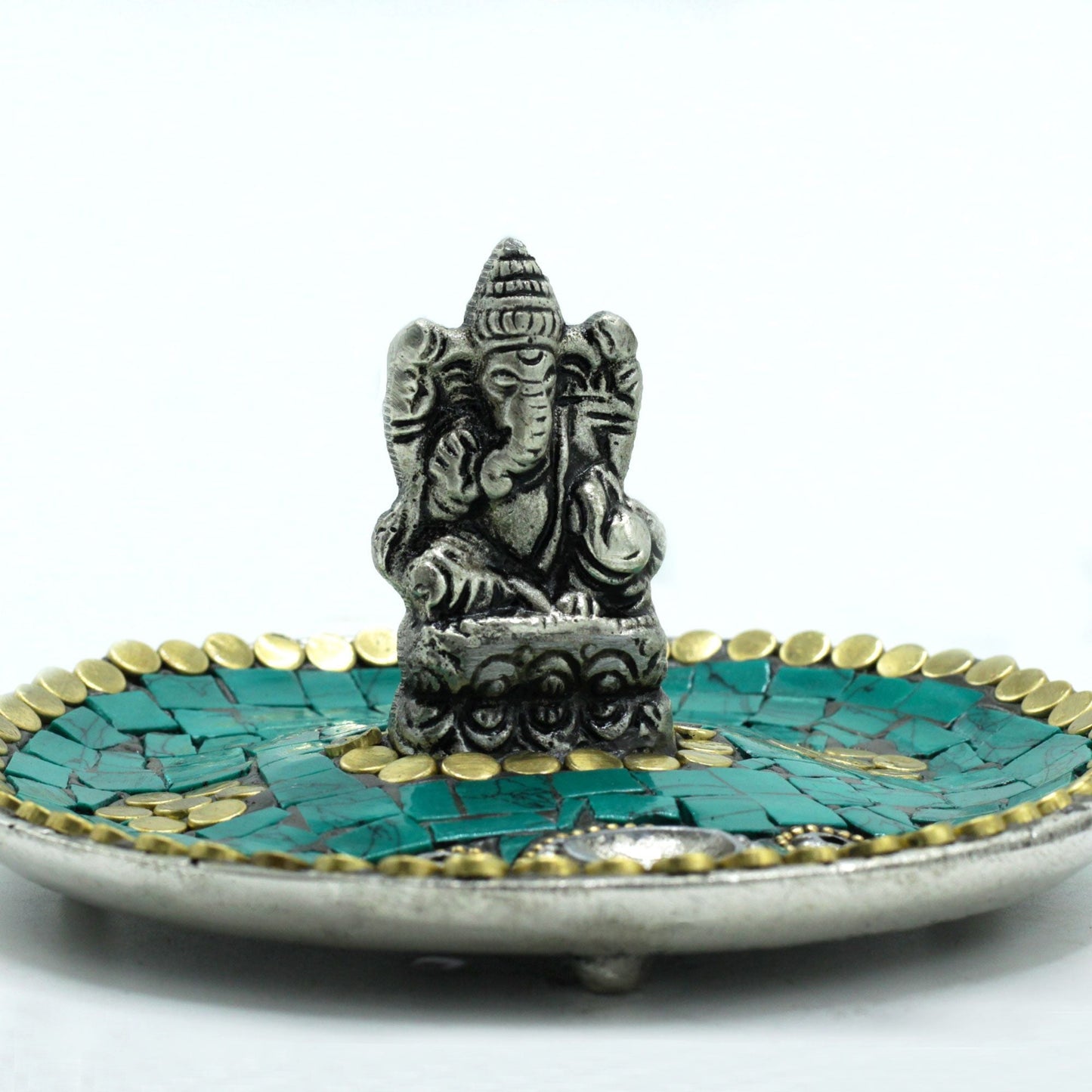 Polished Ganesh Plate Tibetan Decor Cone Stick Holder featuring natural patterning and unique variations - Positive Faith Hope Love