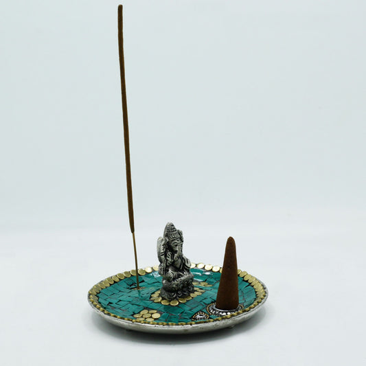 Polished Ganesh Plate Tibetan Decor Cone Stick Holder featuring natural patterning and unique variations - Positive Faith Hope Love