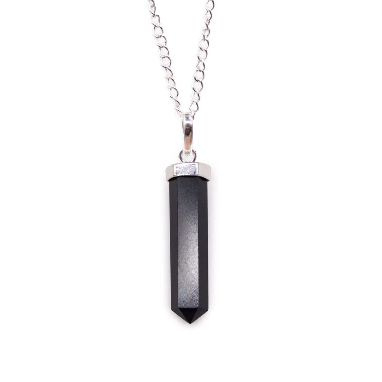 Polished Gemstone Classic Point Pendant Black Agate 1 featuring banded patterns and glossy finish - Positive Faith Hope Love