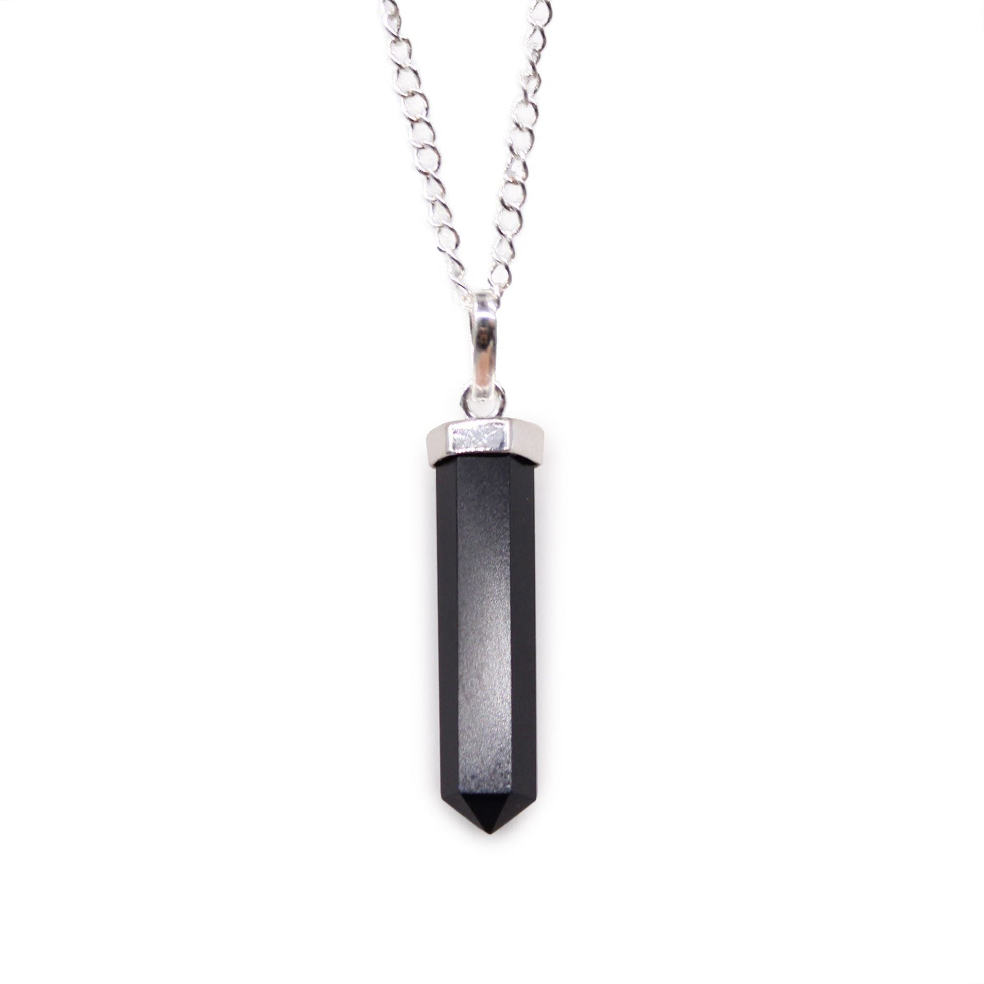 Polished Gemstone Classic Point Pendant Black Agate 1 featuring banded patterns and glossy finish - Positive Faith Hope Love
