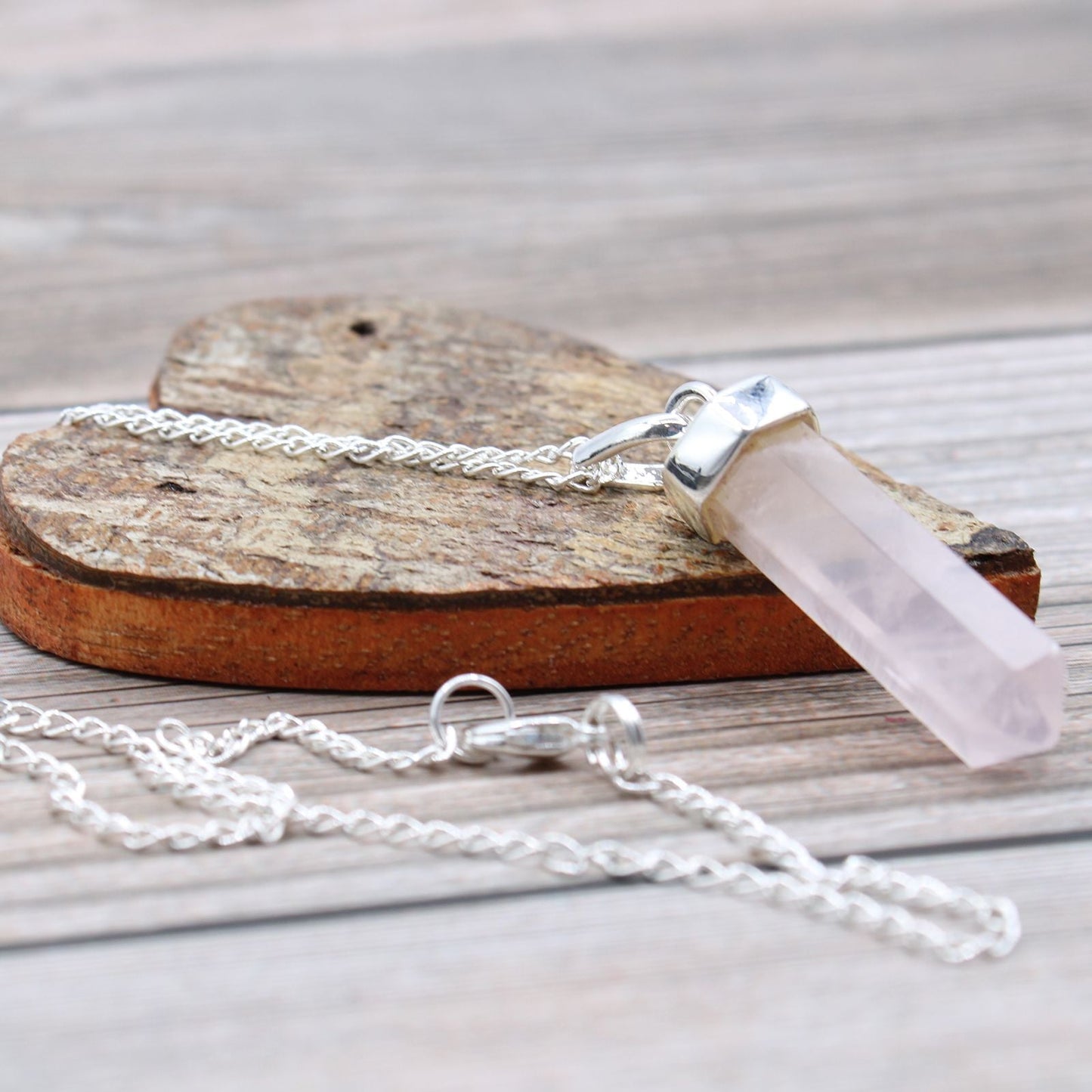 Polished Gemstone Classic Point Pendant Rose Quartz featuring soft pink tone and gentle translucence - Positive Faith Hope Love