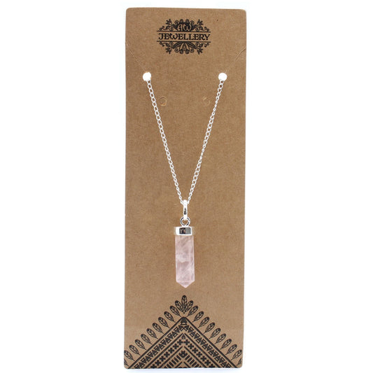 Polished Gemstone Classic Point Pendant - Rose Quartz featuring soft pink tone and gentle translucence - Positive Faith Hope Love