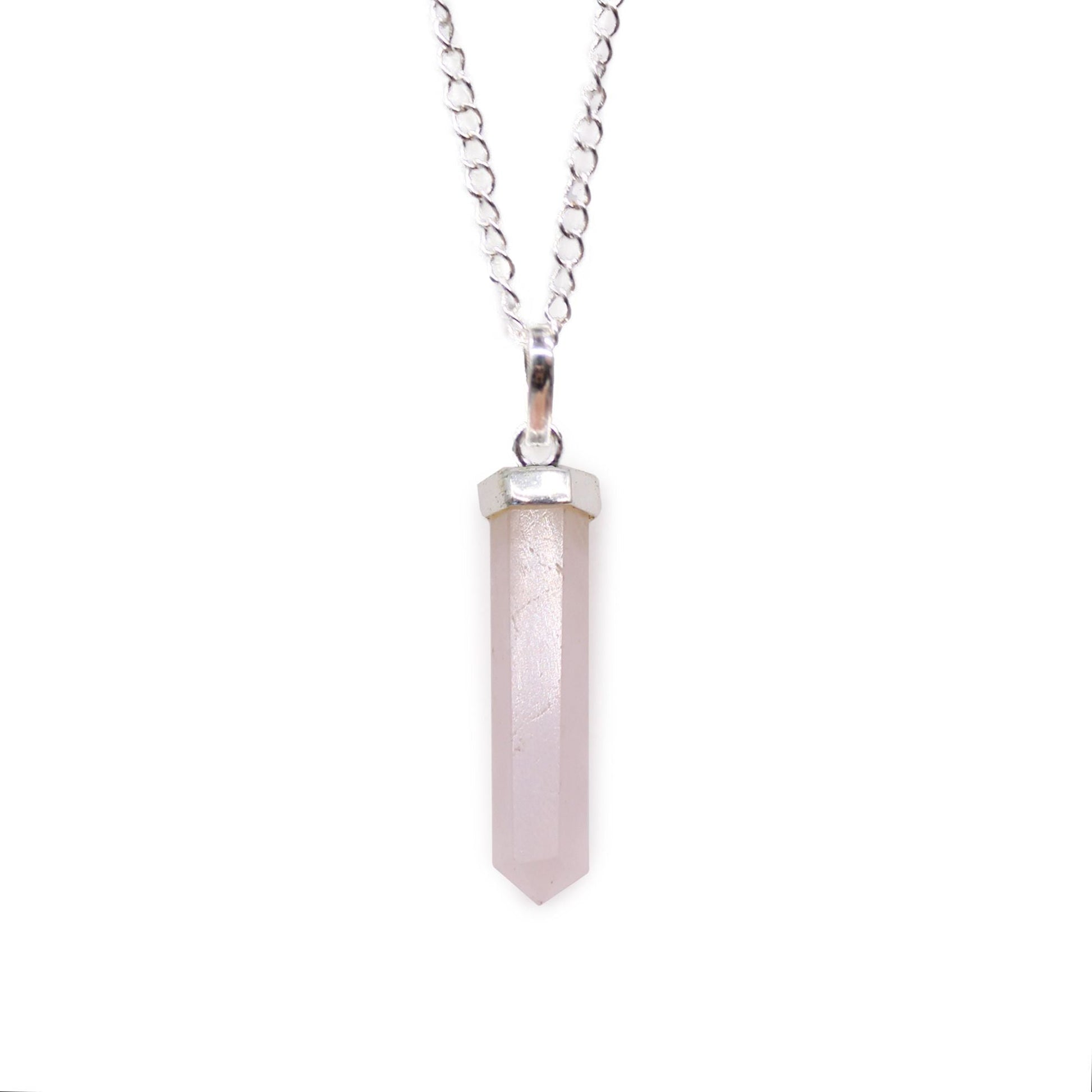 Polished Gemstone Classic Point Pendant Rose Quartz featuring soft pink tone and gentle translucence - Positive Faith Hope Love