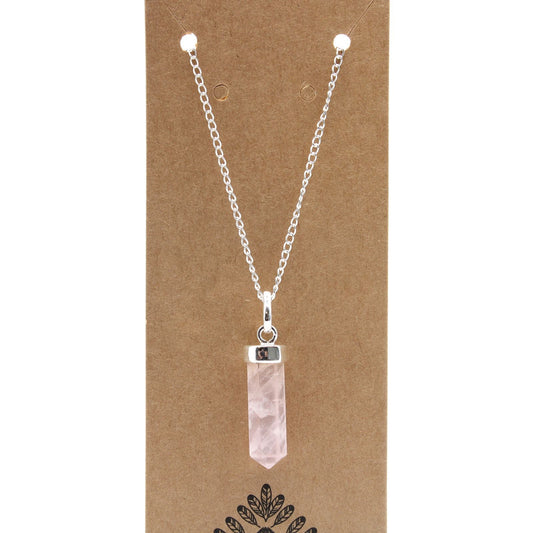 Polished Gemstone Classic Point Pendant Rose Quartz featuring soft pink tone and gentle translucence - Positive Faith Hope Love