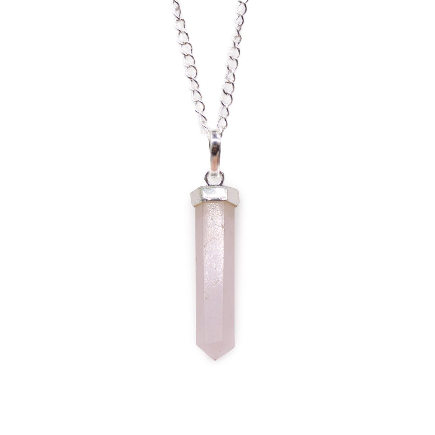 Polished Gemstone Classic Point Pendant Rose Quartz featuring soft pink tone and gentle translucence - Positive Faith Hope Love