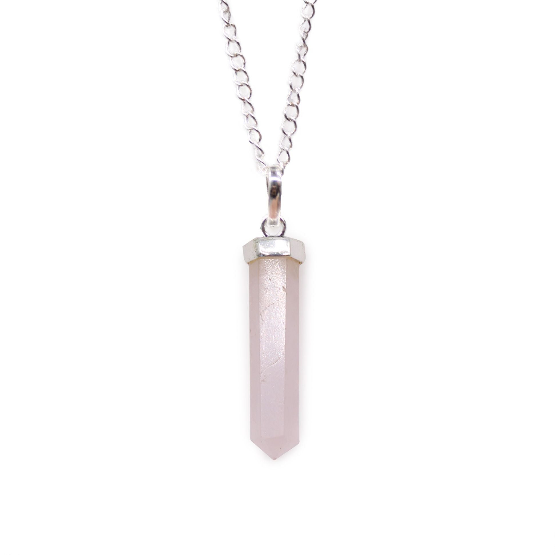 Polished Gemstone Classic Point Pendant Rose Quartz featuring soft pink tone and gentle translucence - Positive Faith Hope Love