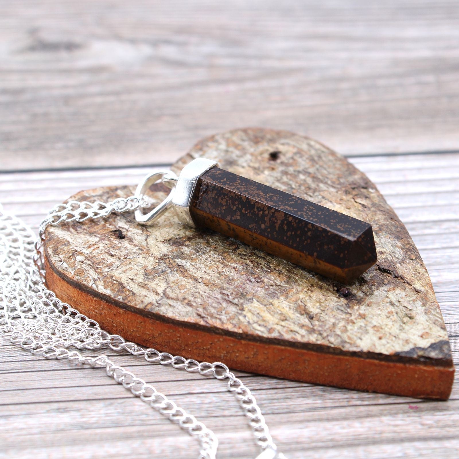 Polished Gemstone Classic Point Pendant Tiger Eye 2 featuring natural patterning and unique variations - Positive Faith Hope Love